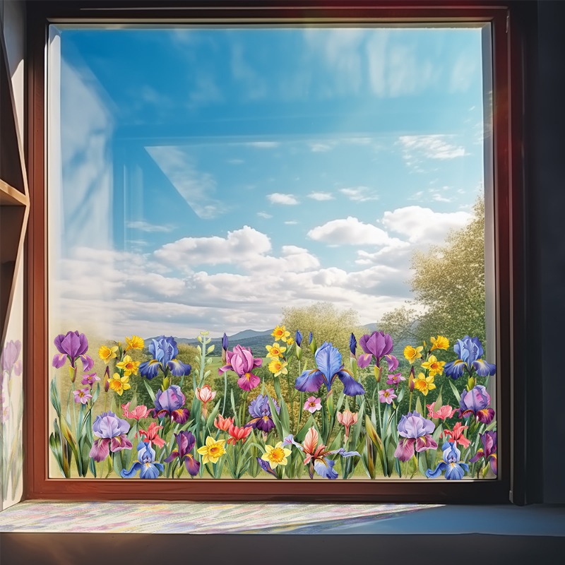 Pvc Panel Background - カラフルな美しいアイリスの花の壁のステッカー家庭用リビングルームの窓ガラスの背景自己粘着装飾ステッカー