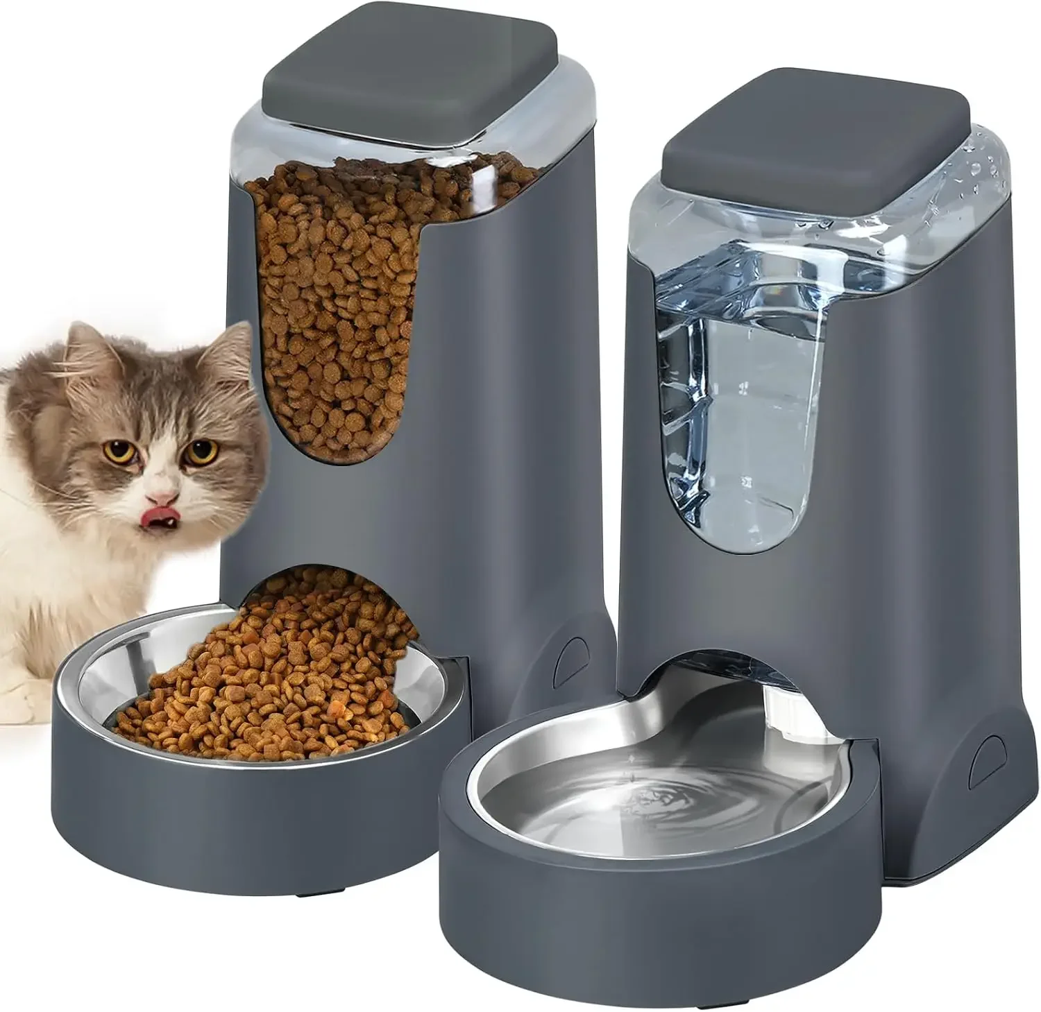 Royal Canin Food Medium - ステンレス製のボウル付き自動給餌器兼給水器。小型犬や中型犬、子犬、子猫向けの重力式給餌器兼給水器。1ガロン×2。