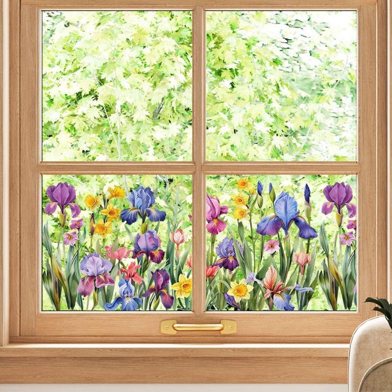 カラフルな美しいアイリスの花の壁のステッカー家庭用リビングル - Pvc Panel Background のレビューと価格